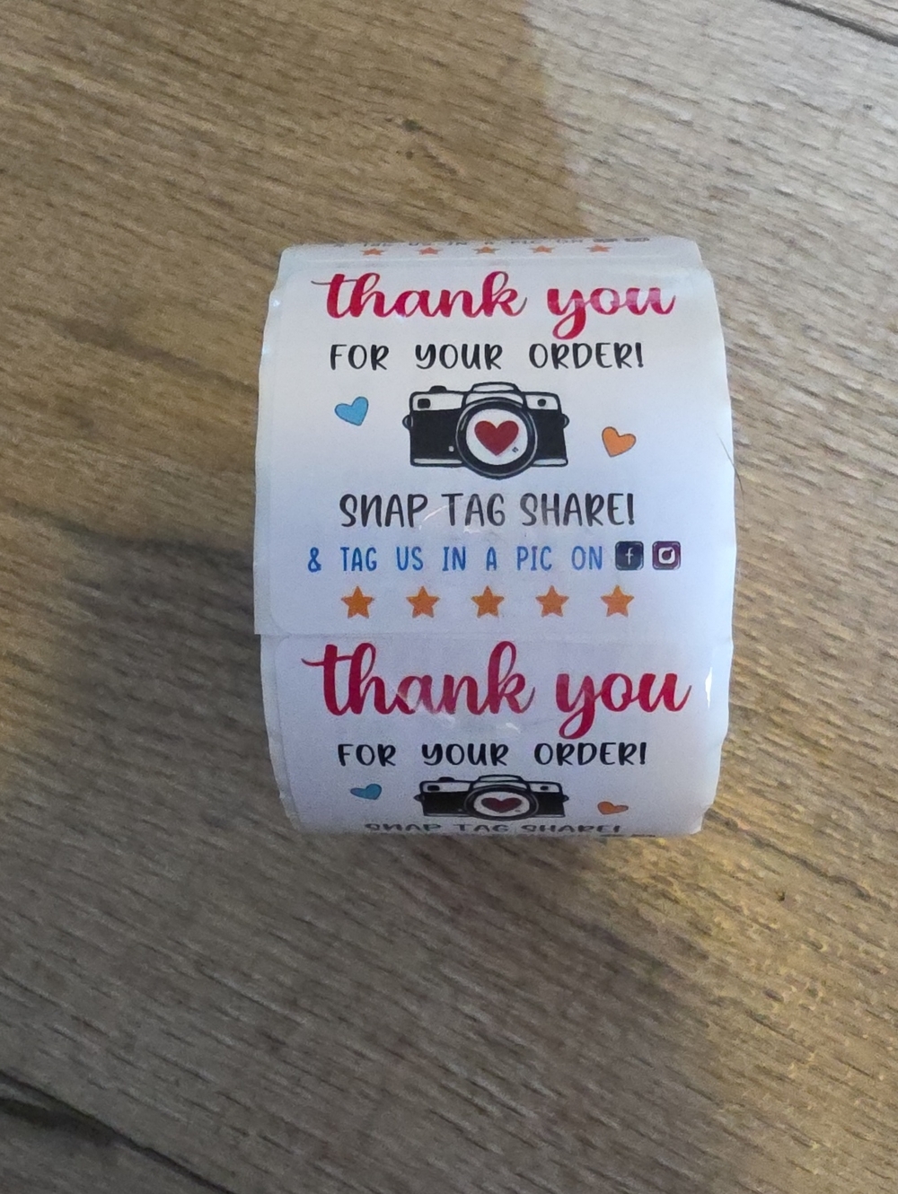 Thank You Order Stickers Roll - Red Script with Blue & Orange Accents